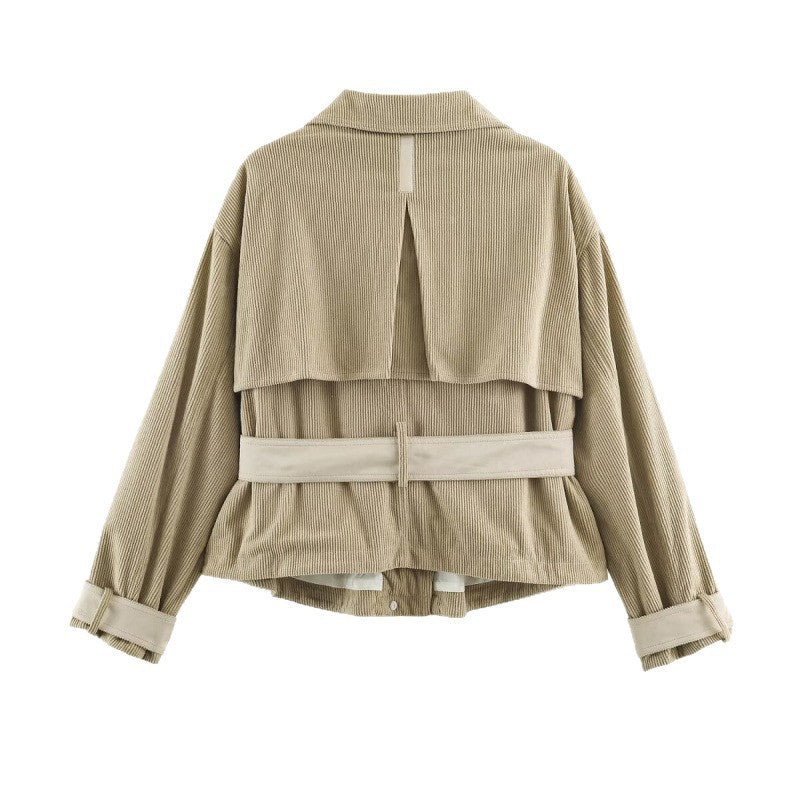 Damen Kurzjacke aus Cord mit taillierendem Gürtel und Druckknopfleiste Shop Nory