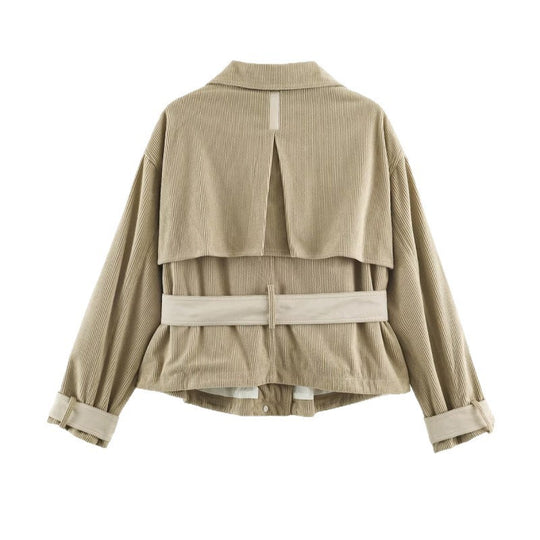 Damen Kurzjacke aus Cord mit taillierendem Gürtel und Druckknopfleiste Shop Nory