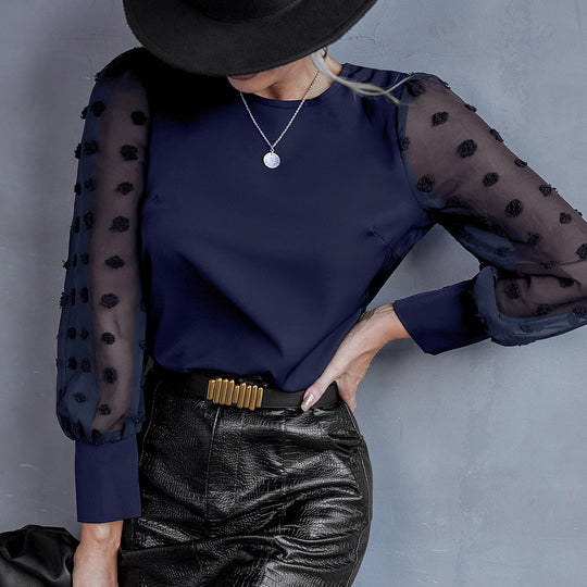 Damen Bluse mit transparenten Puffärmeln und Dekorativem Detail