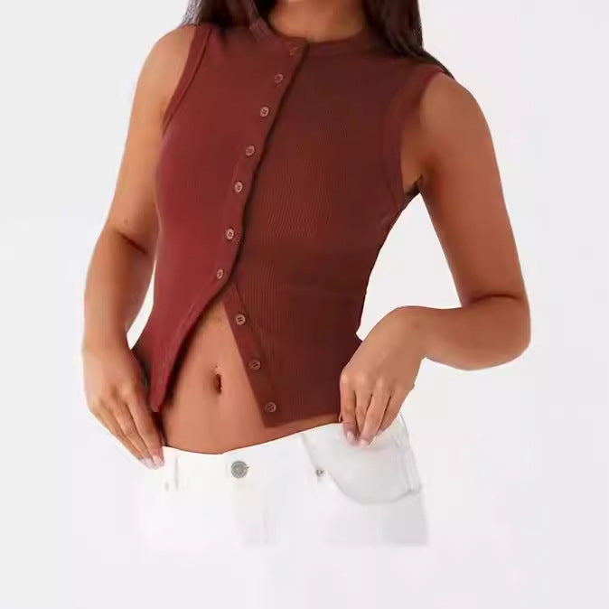 Damen Kuscheliges Freizeit-Top mit Knopfverschluss und Rundhalsausschnitt Shopnory