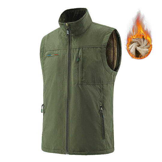 Herren isolierende Utility‑Weste mit Teddyfleece‑Innenfutter, Stehkragen und Reißverschlusstaschen Shop Nory