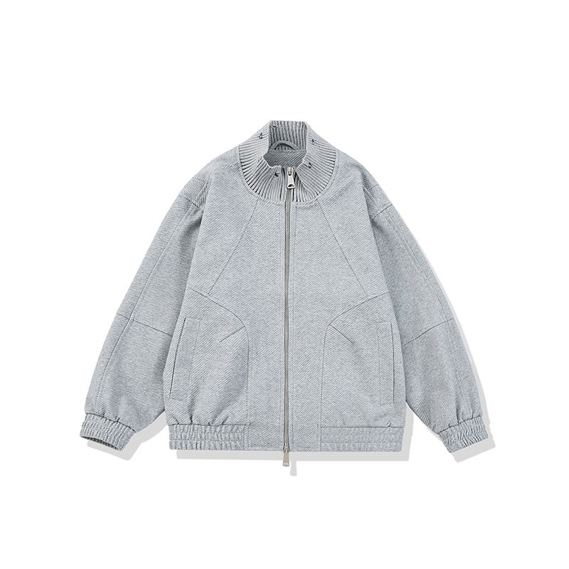 Unisex Boxy-Strickmix Übergangsjacke mit hohem Rippenkragen und elastischem Saum Shop Nory