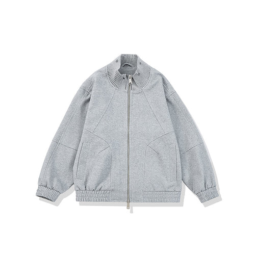 Unisex Boxy-Strickmix Übergangsjacke mit hohem Rippenkragen und elastischem Saum Shop Nory