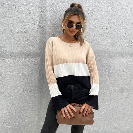 Damen Lässiger Strickpullover mit Rippstruktur und weiten Ärmeln Shop Nory