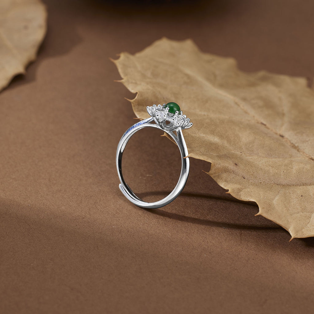 Damen Ring mit funkelndem grünen Jade-Edelstein und Zirkonia-Verzierung Shop Nory