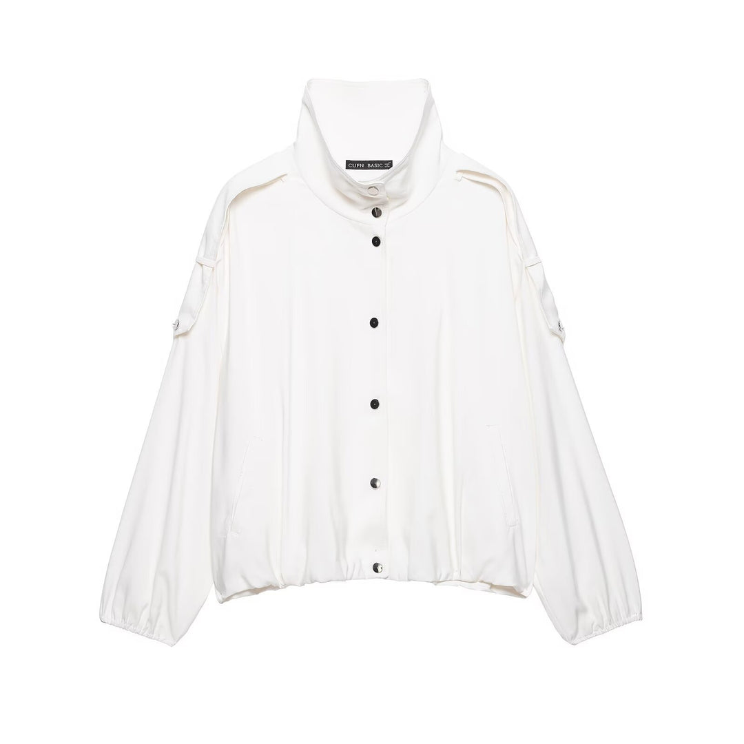 Damen Oversize-Blousonjacke mit Stehkragen und Druckknopffront Shop Nory