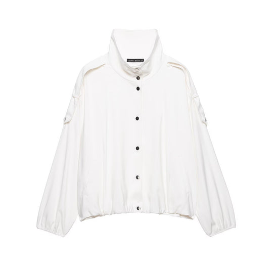 Damen Oversize-Blousonjacke mit Stehkragen und Druckknopffront Shop Nory