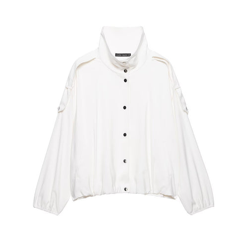 Damen Oversize-Blousonjacke mit Stehkragen und Druckknopffront Shop Nory