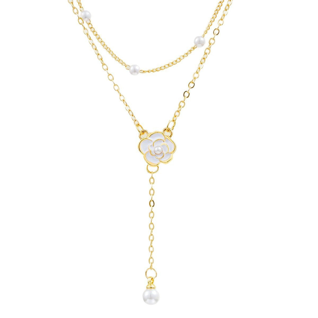 Damen Halskette mit eleganten Perlen- und Blumenakzenten Shop Nory