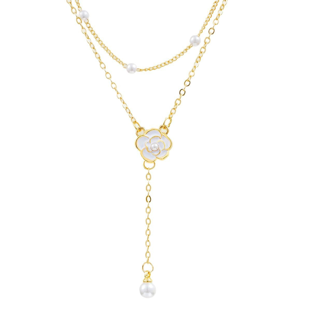 Damen Halskette mit eleganten Perlen- und Blumenakzenten Shop Nory