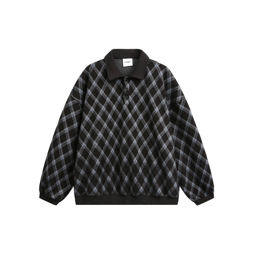 Damen Karierter Oversize‑Polo‑Pullover mit Halbknopfleiste und Rippbündchen Shop Nory