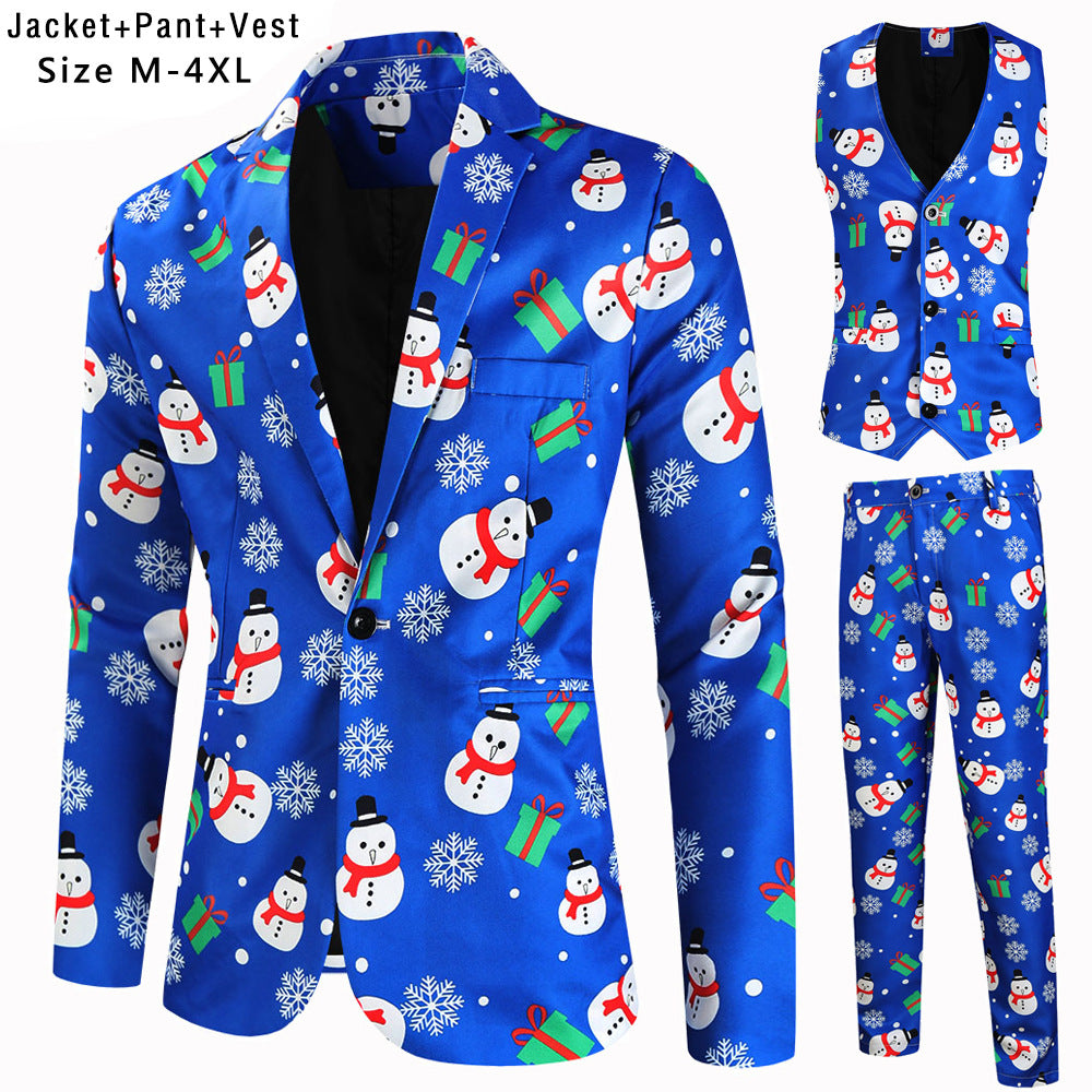 Herren Dreiteiliger Anzug mit festlichem Tannenbaum‑Print, tailliertes Sakko, Weste & Hose Shop Nory