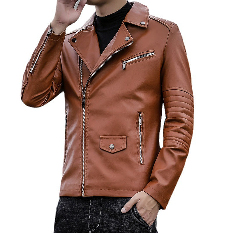 Herren schmal geschnittene Kunstleder-Motojacke mit gesteppter Schulter- und Ärmeldetail Shop Nory