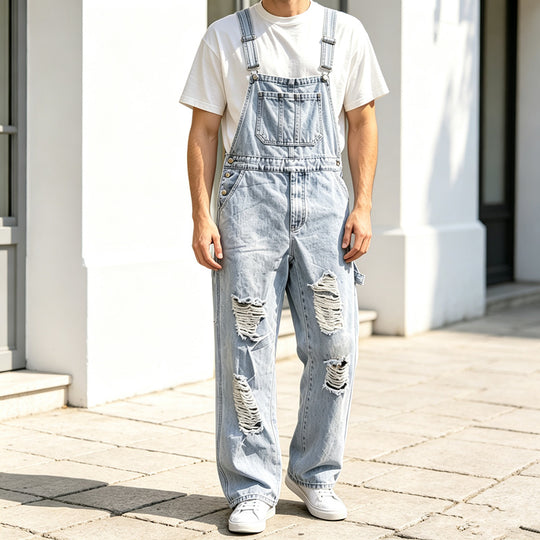 Herren Lässige Ripped Latzhose Shop Nory