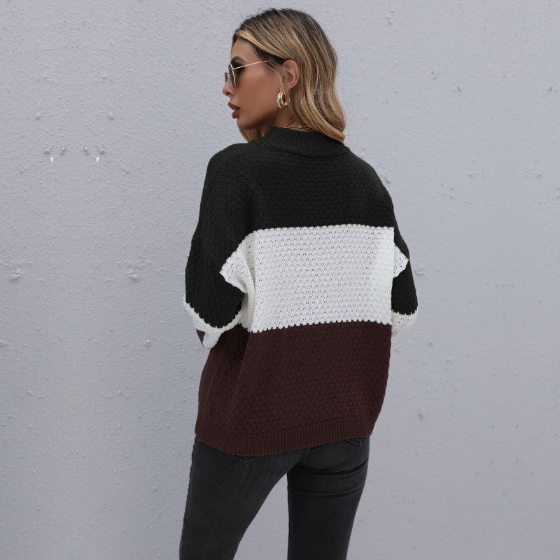 Damen Strukturstrick-Blockpullover mit überschnittener Schulter und Rundhalsausschnitt Shop Nory