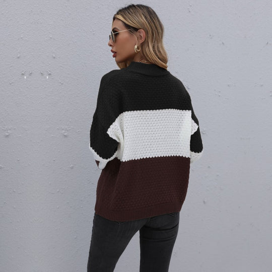 Damen Strukturstrick-Blockpullover mit überschnittener Schulter und Rundhalsausschnitt Shop Nory