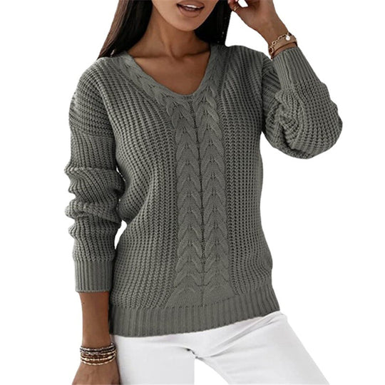 Damen nan grob gestrickter V-Ausschnitt Pullover mit Zopfmuster und lockerer Silhouette Shop Nory
