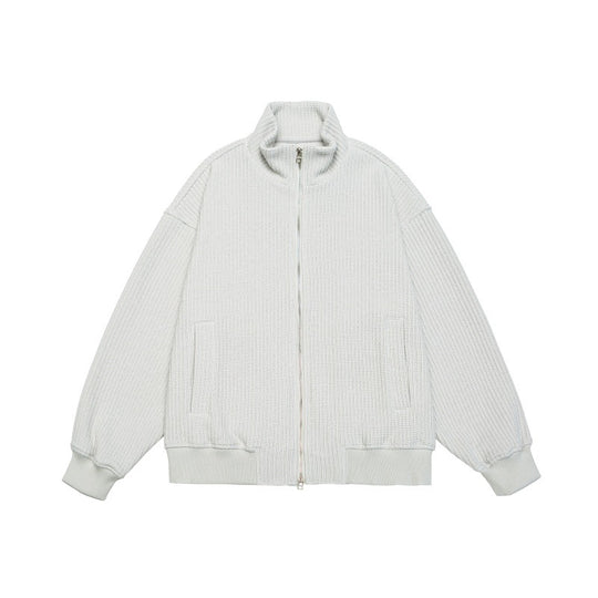 Unisex Grobstrick Boxy-Zipjacke mit Stehkragen und Rippbündchen Shop Nory