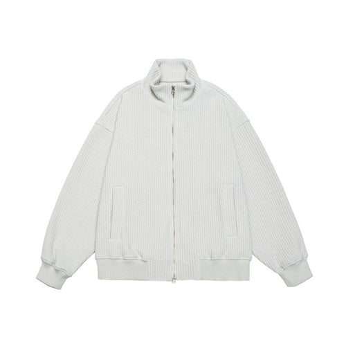 Unisex Grobstrick Boxy-Zipjacke mit Stehkragen und Rippbündchen Shop Nory