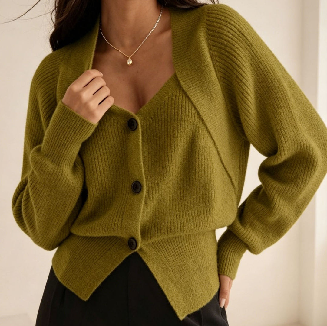 Damen Überschnittiger Feinstrick-Cardigan mit V-Ausschnitt und Knopfleiste Shop Nory