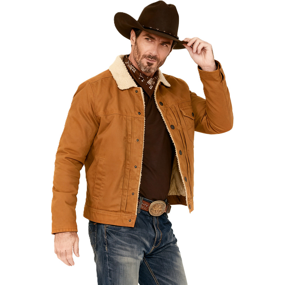 Herren Canvas-Truckerjacke mit Teddyfutter und Cordkragen Shop Nory