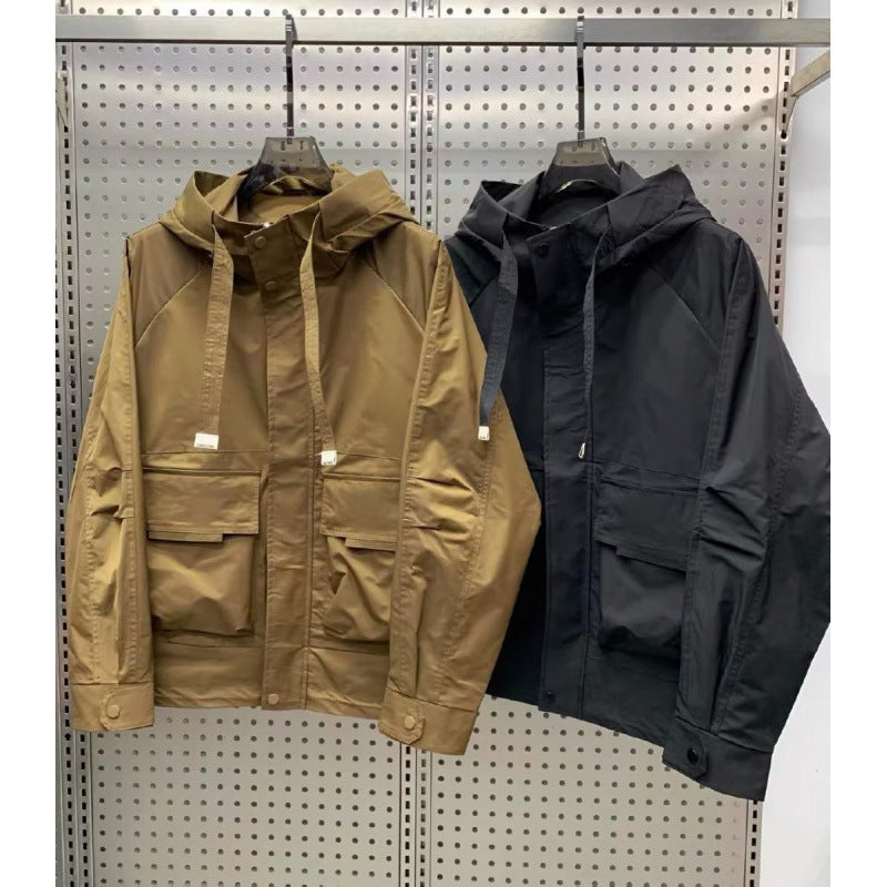Herren Leichte Utility-Jacke mit Kapuze, mehreren Pattentaschen und verdecktem Reißverschluss Shop Nory