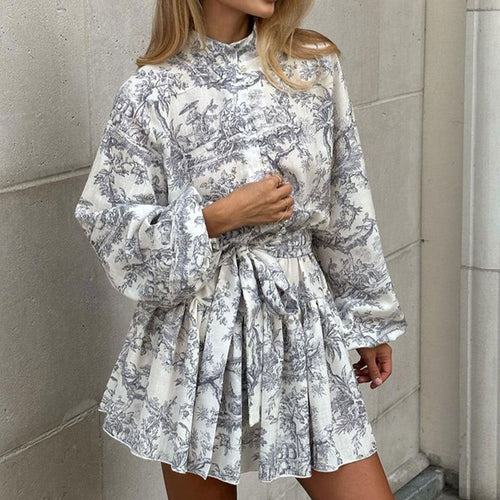 Damen Puffärmel Hemdkleid mit Rüschendetails und tailliertem Gürtel
