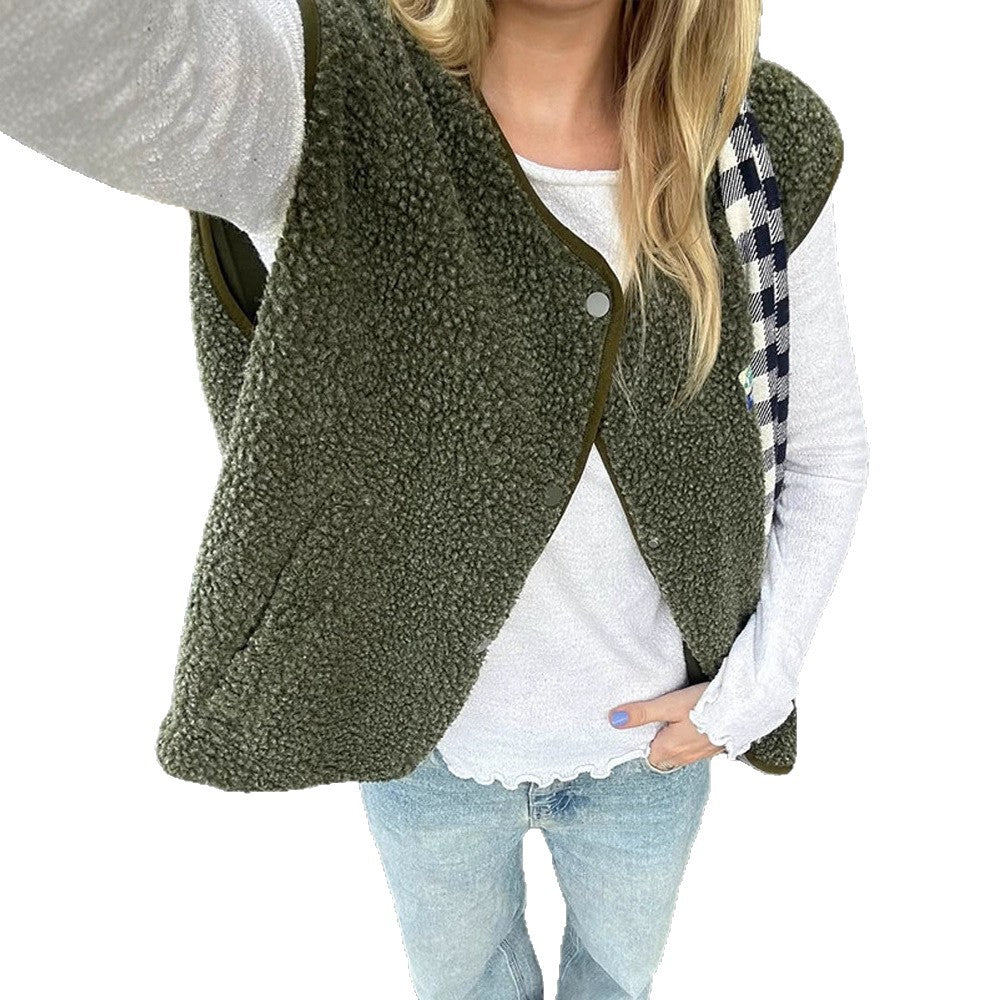 Damen Teddyweste mit Knopfleiste, weichem Teddy-Fleece & gerader Silhouette Shop Nory