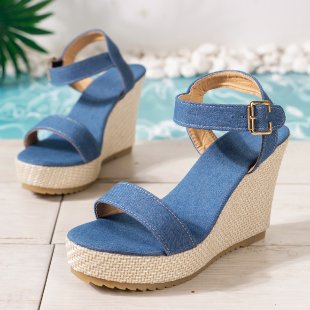 Damen Wedge-Sandaletten mit geflochtenem Jute-Detail und rutschfester Sohle
