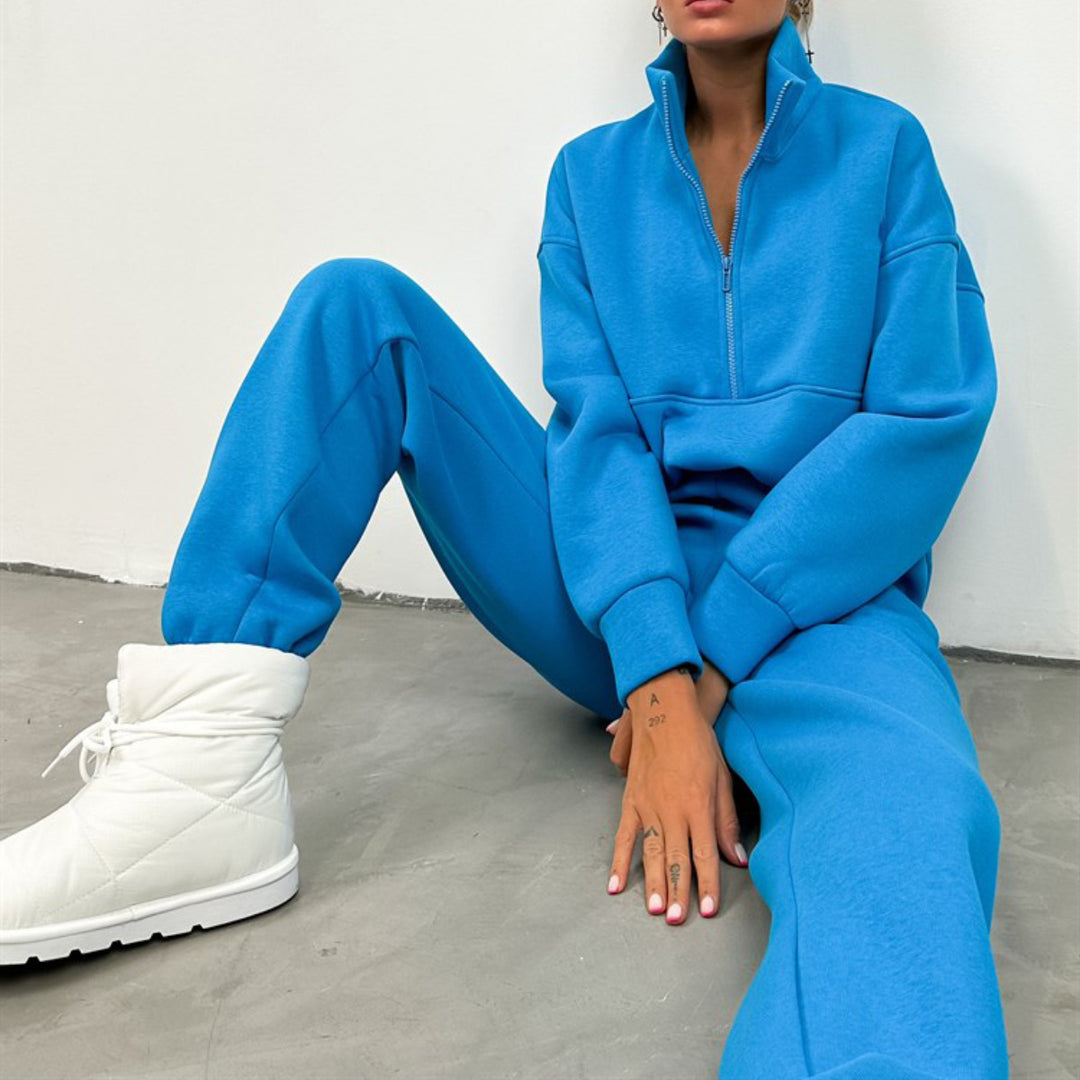 Damen Cropped Halbzip Loungewear-Set mit Stehkragen und taillenhoher Jogginghose Shop Nory