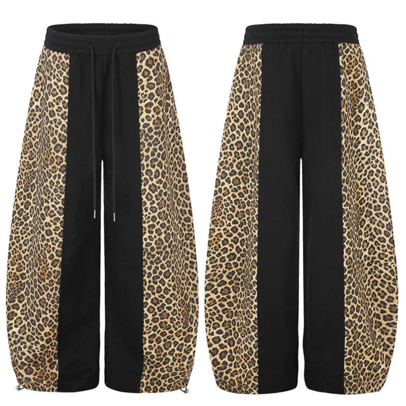 Damen Extraweite Palazzo-Joggpants mit Leo-Panelen, Tunnelzugbund und verstellbarem Saum Shop Nory