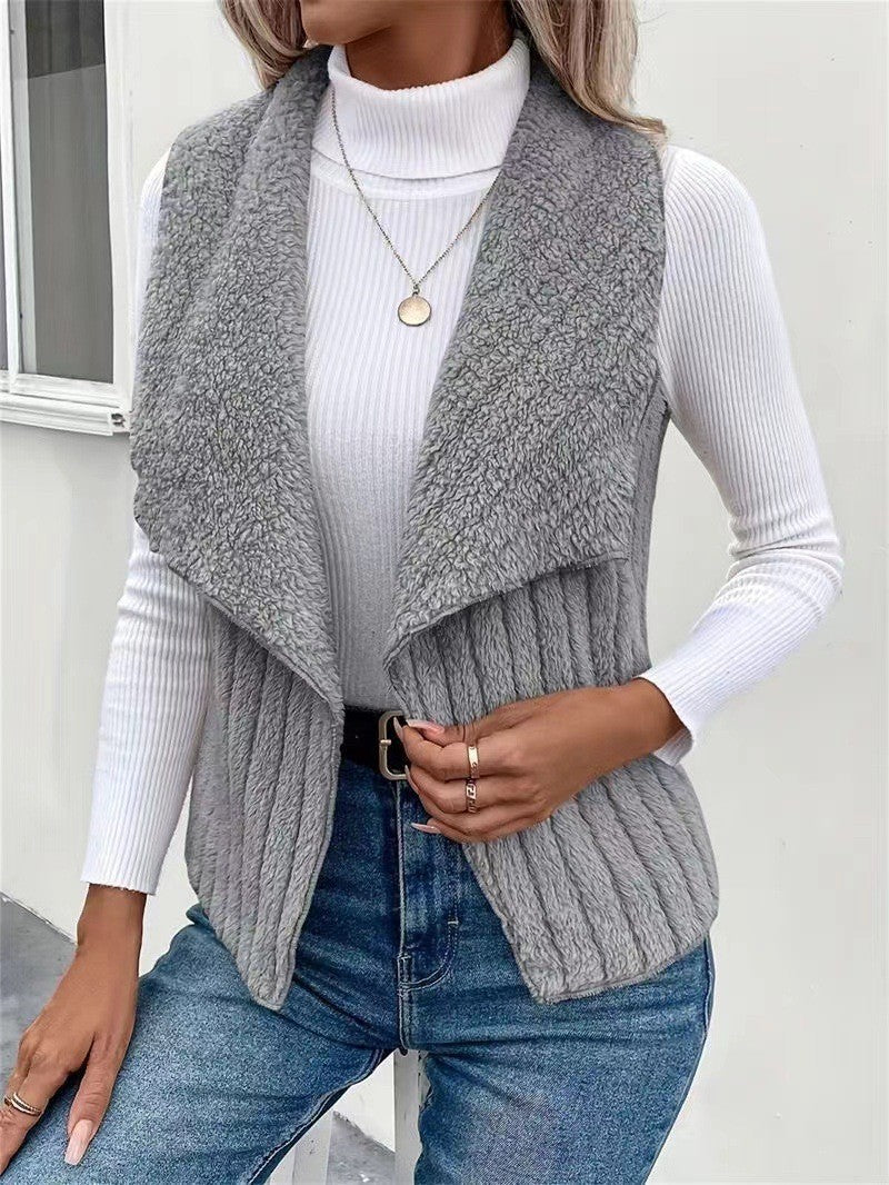 Damen nan kuschelige ärmellose Teddy-Fleece-Weste mit großem Schalkragen und strukturierter Rippenoptik Shop Nory