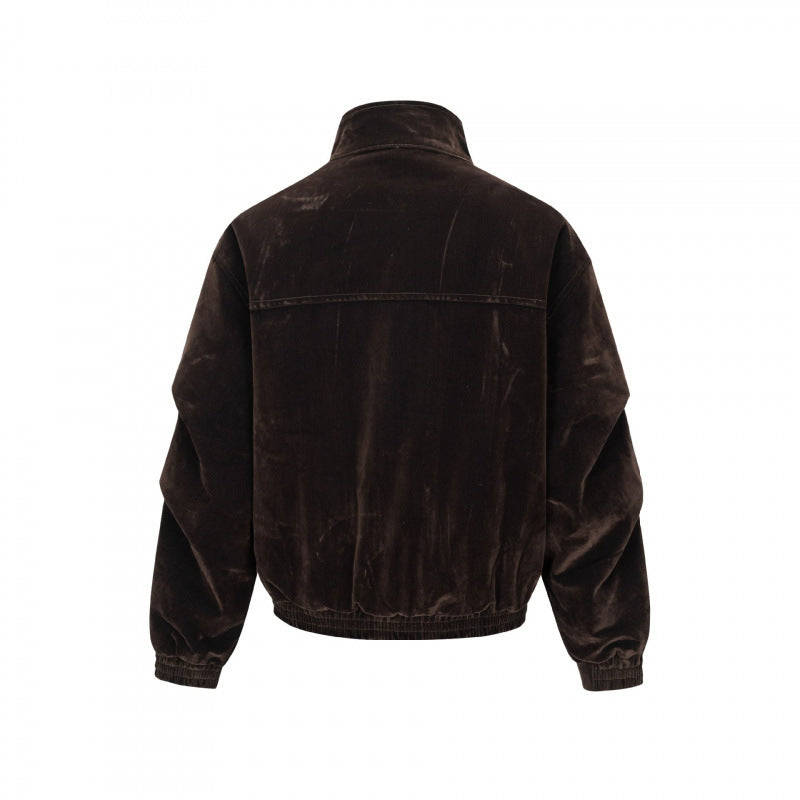 Herren Samtvelours-Bomberjacke mit Stehkragen, verdeckter Druckknopfleiste und elastischem Saum Shop Nory