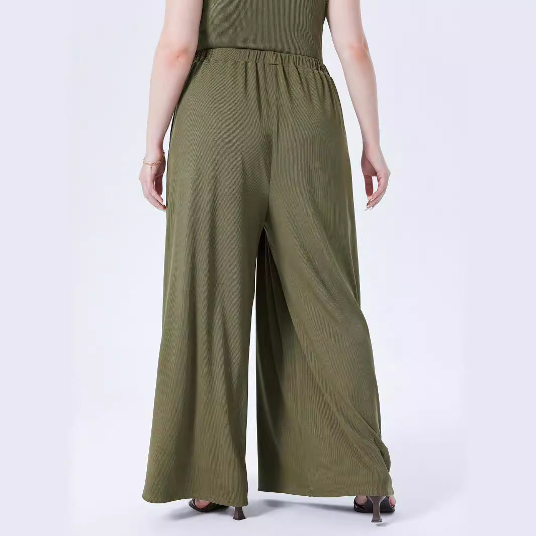 Damen Weite Feinstrick-Palazzohose mit hohem Elastikbund und Faltenfall Shop Nory