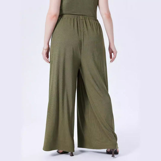 Damen Weite Feinstrick-Palazzohose mit hohem Elastikbund und Faltenfall Shop Nory