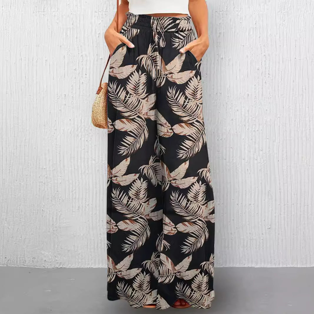 Damen Weite Sommerhose mit buntem Blumenmuster Shopnory