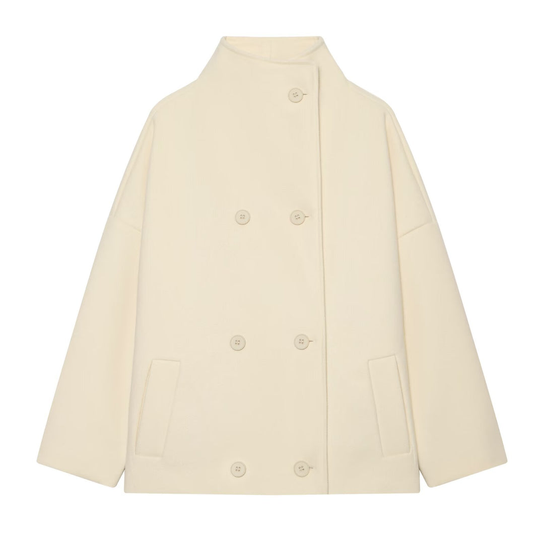 Damen Kurzes Cape-Mantel aus Wollmix mit hohem Stehkragen und doppelreihiger Knopfleiste Shop Nory