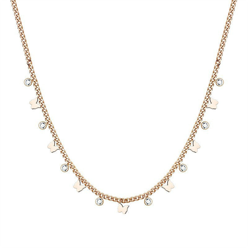 Damen Halskette mit filigranen Schmetterlingsanhängern und funkelnden Zirkonia-Steinen Shop Nory