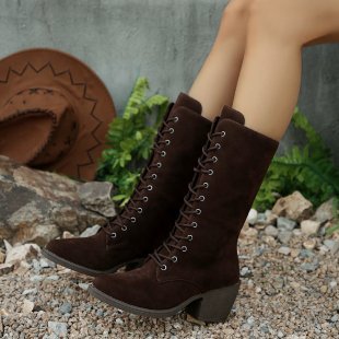 Damen Elegante Schnürstiefel aus Veloursoptik mit mittelhohem Schaft und komfortablem Blockabsatz Shop Nory