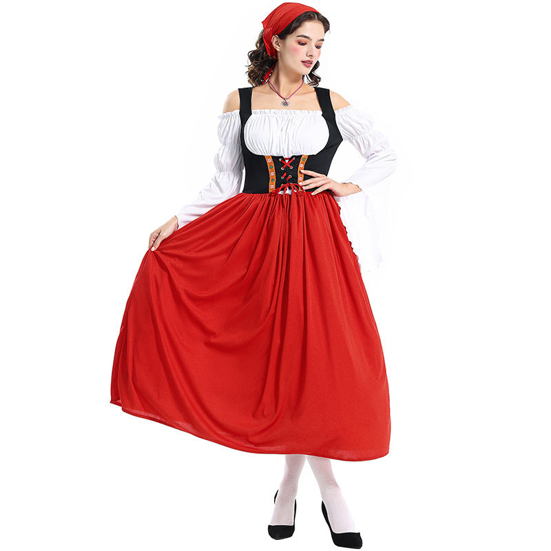 Damen nan Renaissance-Bauernkleid mit geschnürtem Mieder, schulterfreiem Carmen-Oberteil und weitem Rock Shop Nory
