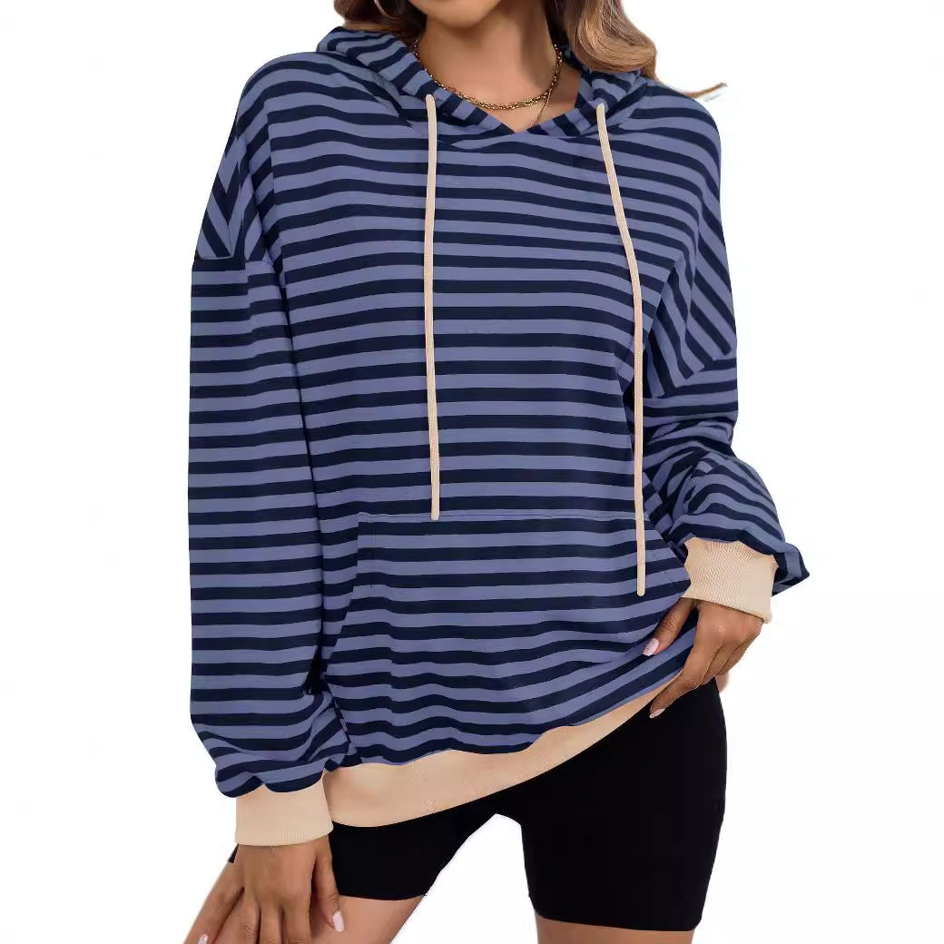 Damen lässiger Kapuzenpullover mit buntem Streifenmuster