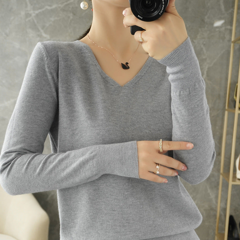 Damen leichter V-Ausschnitt Kaschmir-Look Feinstrickpullover Shop Nory
