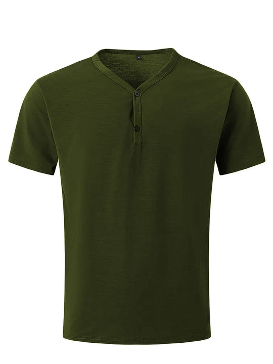Herren nan kurzärmeliges Henleyshirt mit V-Ausschnitt und Zweiknopfleiste aus Baumwollmix Shopnory