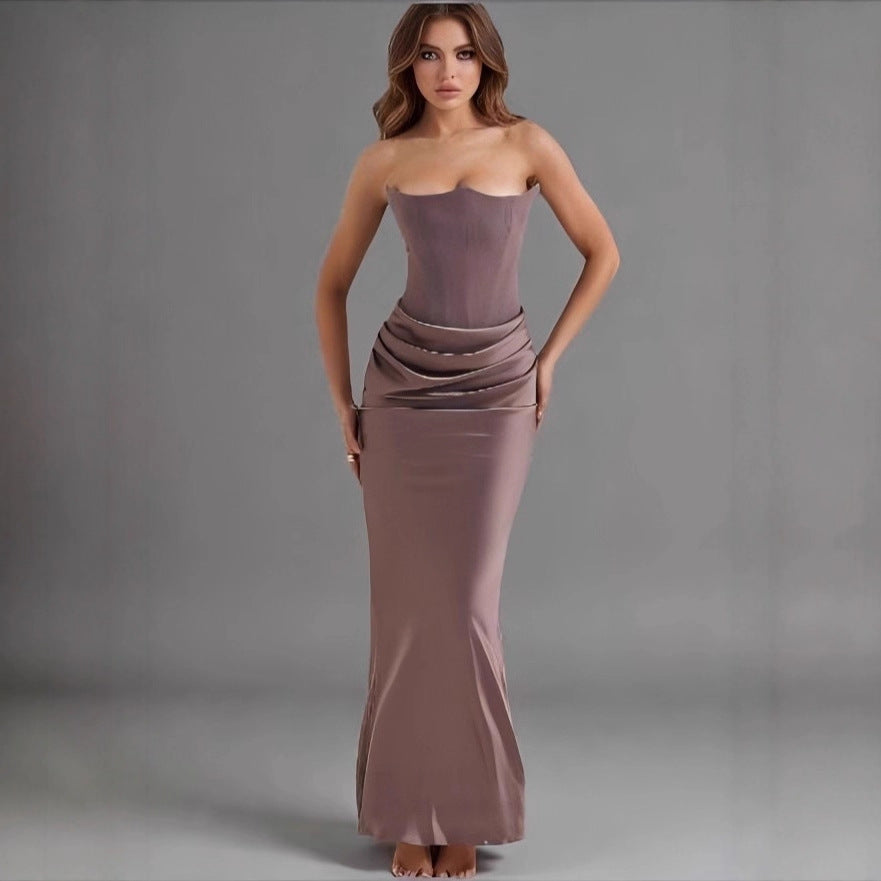 Damen Maxikleid mit Raffungen und elegantem Bustier-Ausschnitt