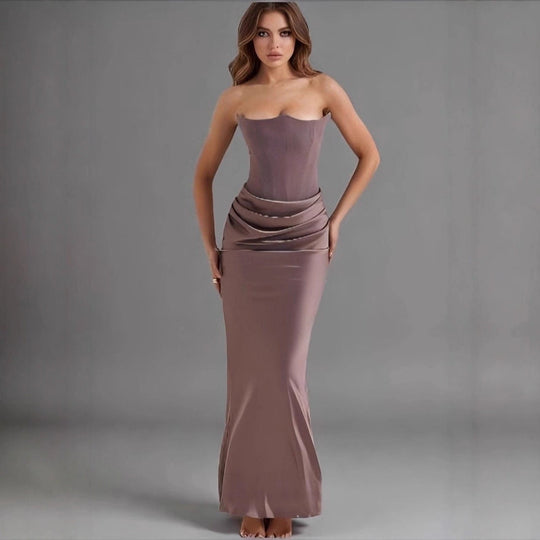 Damen Maxikleid mit Raffungen und elegantem Bustier-Ausschnitt