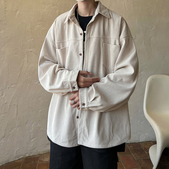 Herren oversized Kordhemdjacke mit aufgesetzten Brusttaschen, abgerundetem Saum und lockerer Silhouette Shop Nory