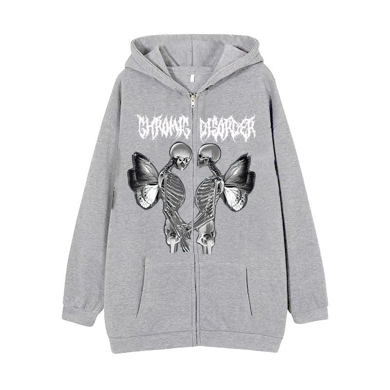 Damen nan Kapuzenjacke mit durchgehendem Reißverschluss und Rippenherz-Print Shop Nory