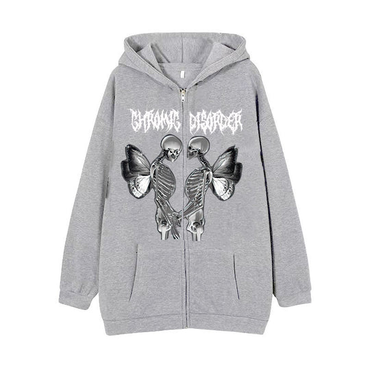 Damen nan Kapuzenjacke mit durchgehendem Reißverschluss und Rippenherz-Print Shop Nory