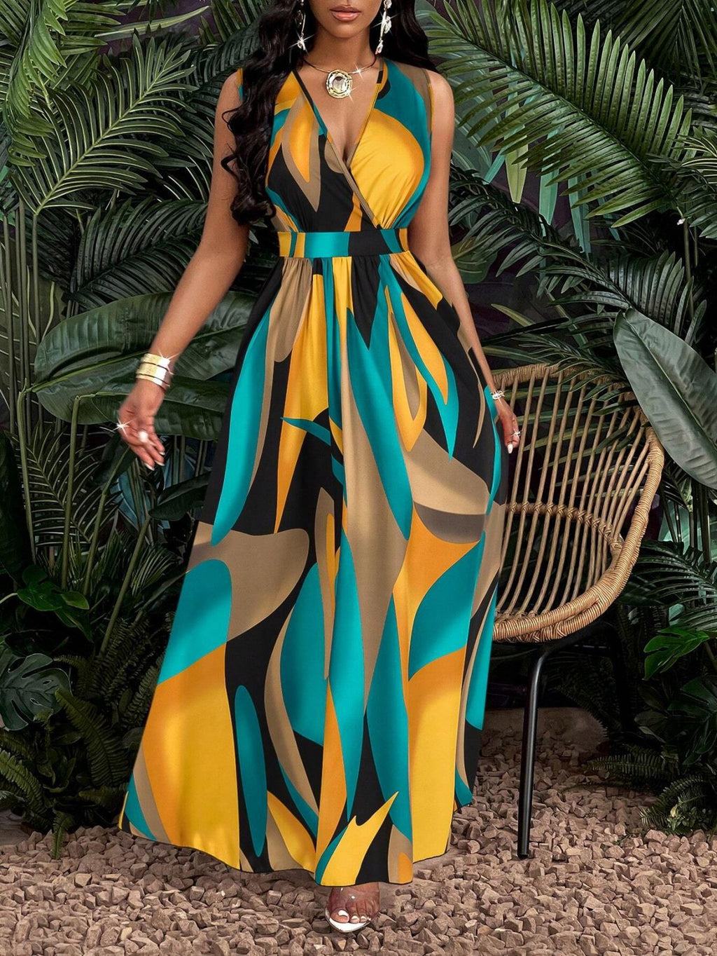 Damen Maxi-Kleid mit elegantem V-Ausschnitt Shopnory