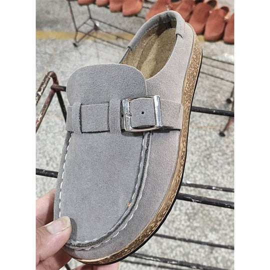 Damen Mokassin-Loafer aus Veloursleder mit Kork-Laufsohle und Zierschnalle Shop Nory